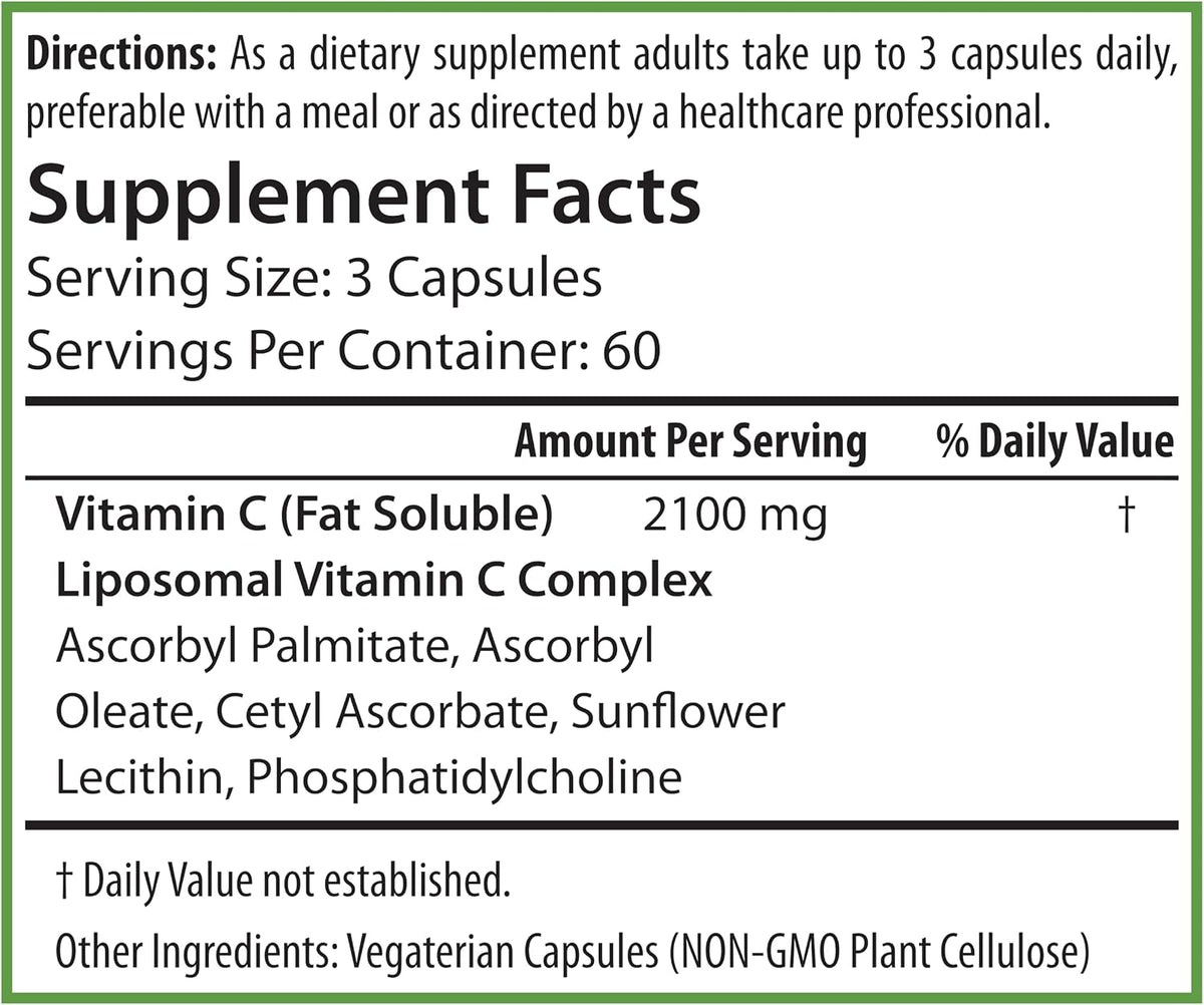 PURE® Vitamina C Liposomal 2100 mg - 180 Cápsulas, 60 Dosis - Alta Absorción con Lecitina de Girasol - Antioxidante para el – Image 7