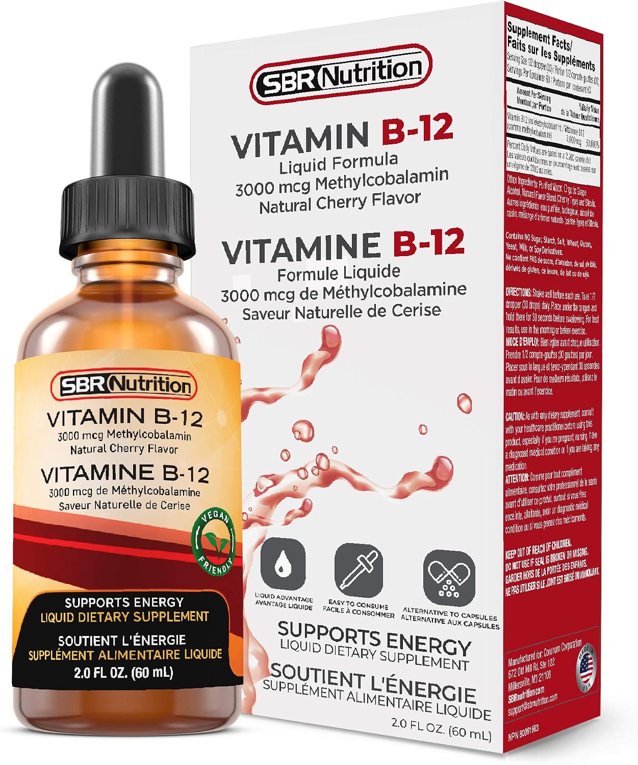 Vitamina B12 Sublingual Gotas Líquidas - Metilcobalamina 3000mcg - 60 Dosis - Vegano