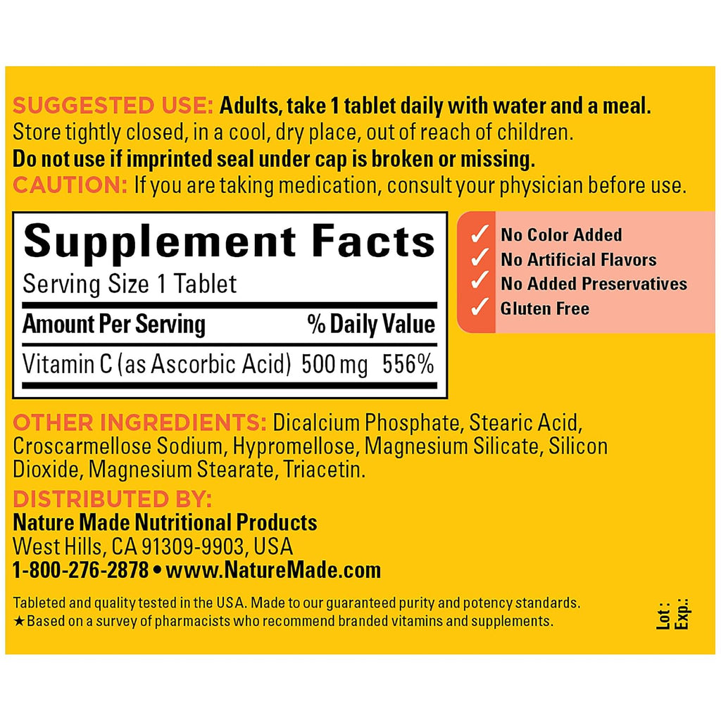 Nature Made Vitamina C 500 mg, 250 comprimidos