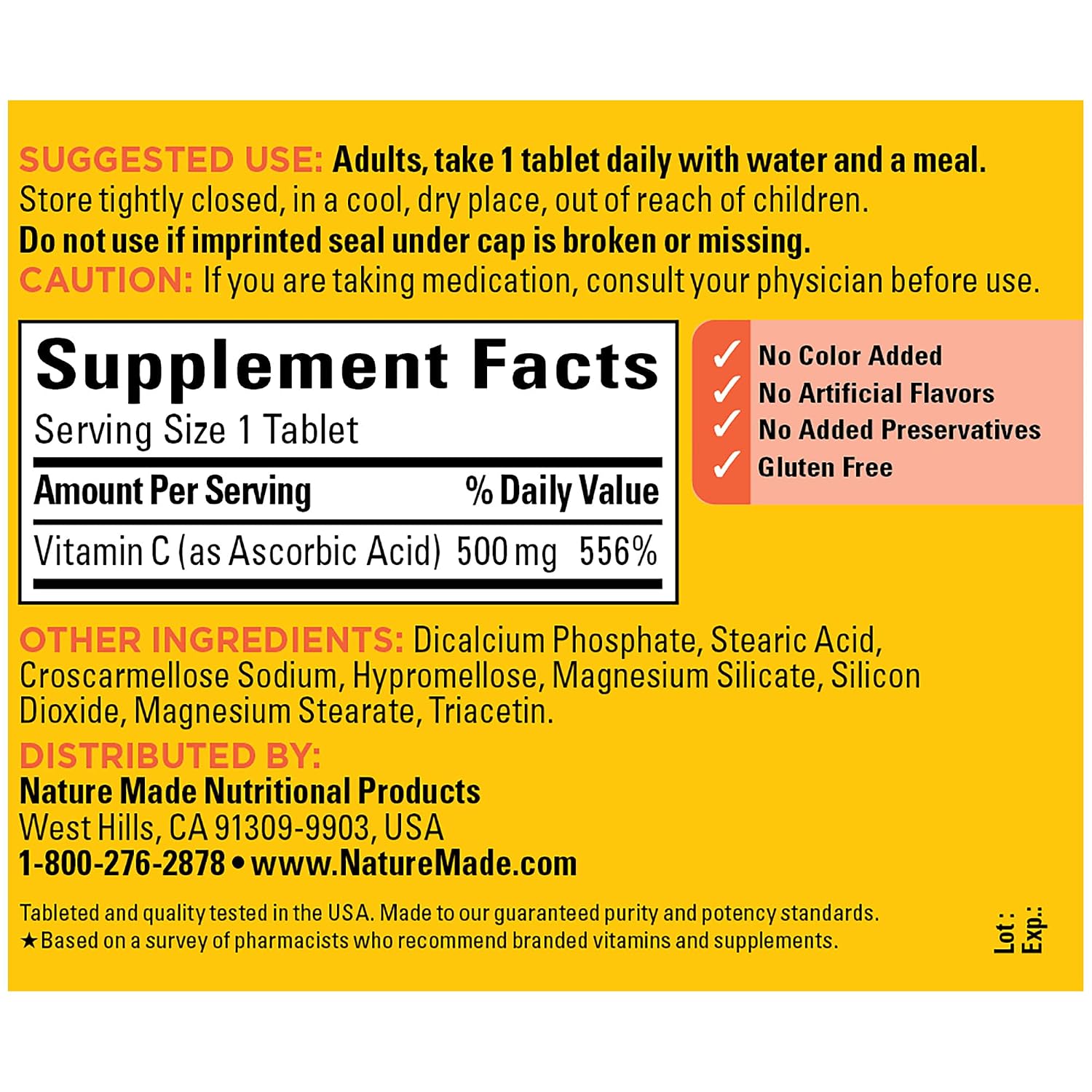 Nature Made Vitamina C 500 mg, 250 comprimidos