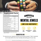 Ambrosia Mental Jewels - Suplemento Nootrópico para Memoria, Enfoque y Concentración con Alpha GPC, Bacopa y Fosfatidilserina - 120 Cápsulas Veganas