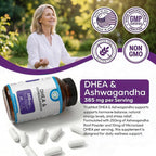 TRUEMED DHEA & Ashwagandha 385mg – Ashwagandha 250mg, DHEA 10mg, Vitamina C y B6 – Apoya la Relajación, Energía Natural y Estado de Ánimo Equilibrado – 60 Cápsulas Veganas