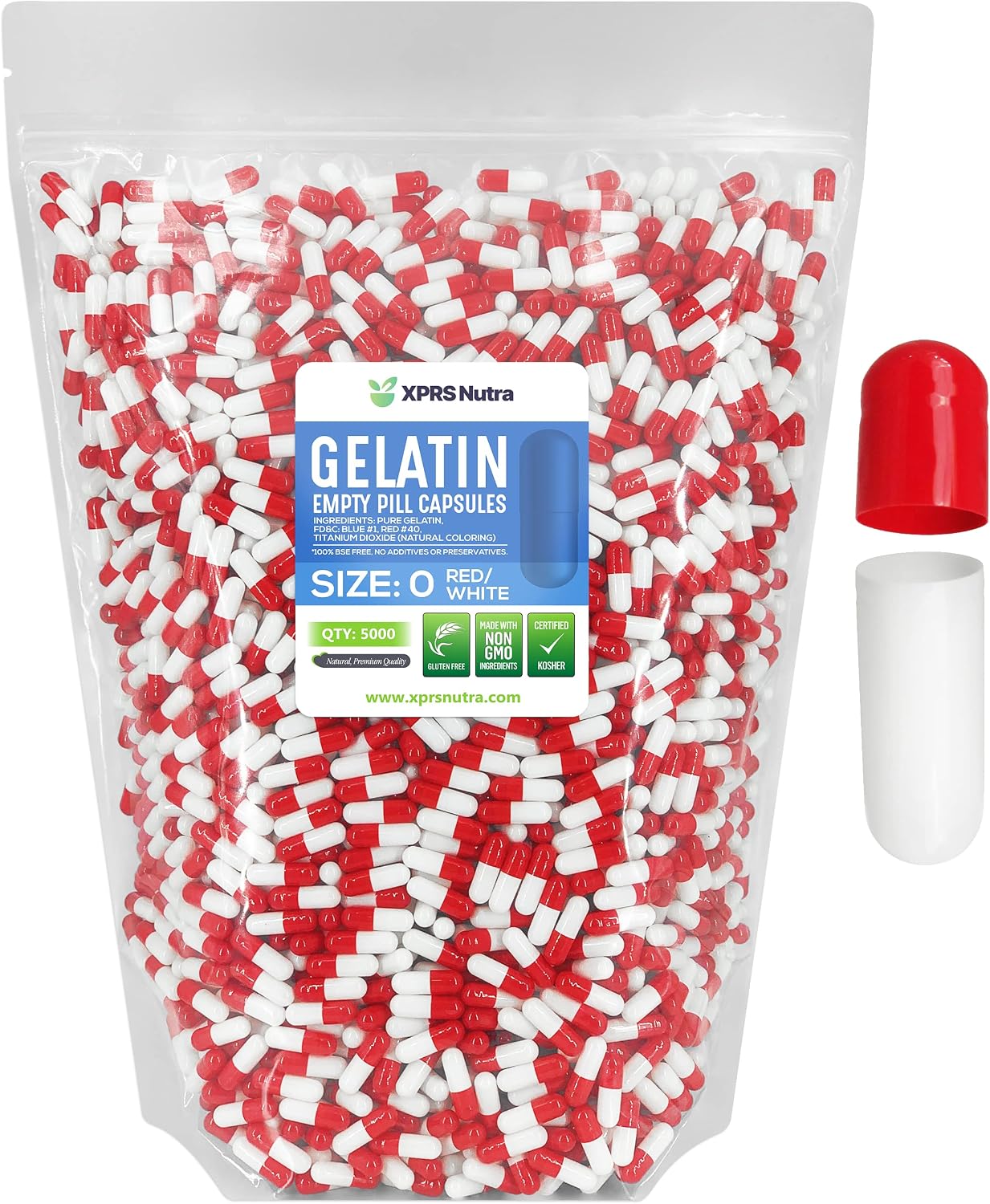 XPRS Nutra Cápsulas Vacías Tamaño 0 - 500 Cápsulas de Gelatina Bovina para Rellenar Suplementos Caseros