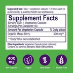 Paradise Herbs, Extracto Orgánico de Baya de Maqui, 400 mg, 60 Cápsulas