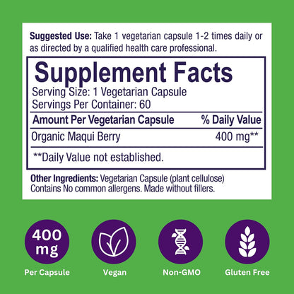 Paradise Herbs, Extracto Orgánico de Baya de Maqui, 400 mg, 60 Cápsulas – Image 7