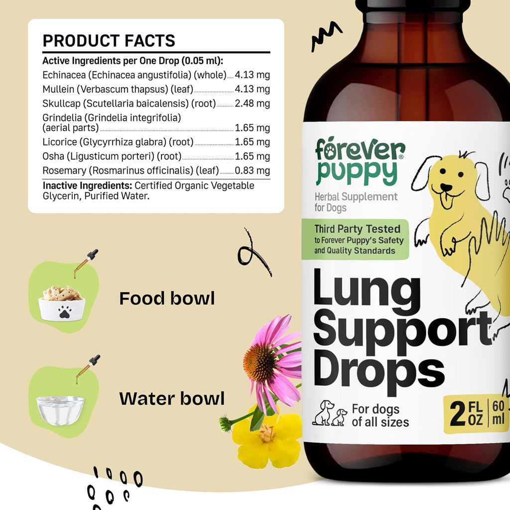 Forever Puppy Gotas de Apoyo Pulmonar para Perros - Extracto de Gordolobo y Equinácea - 59 ml