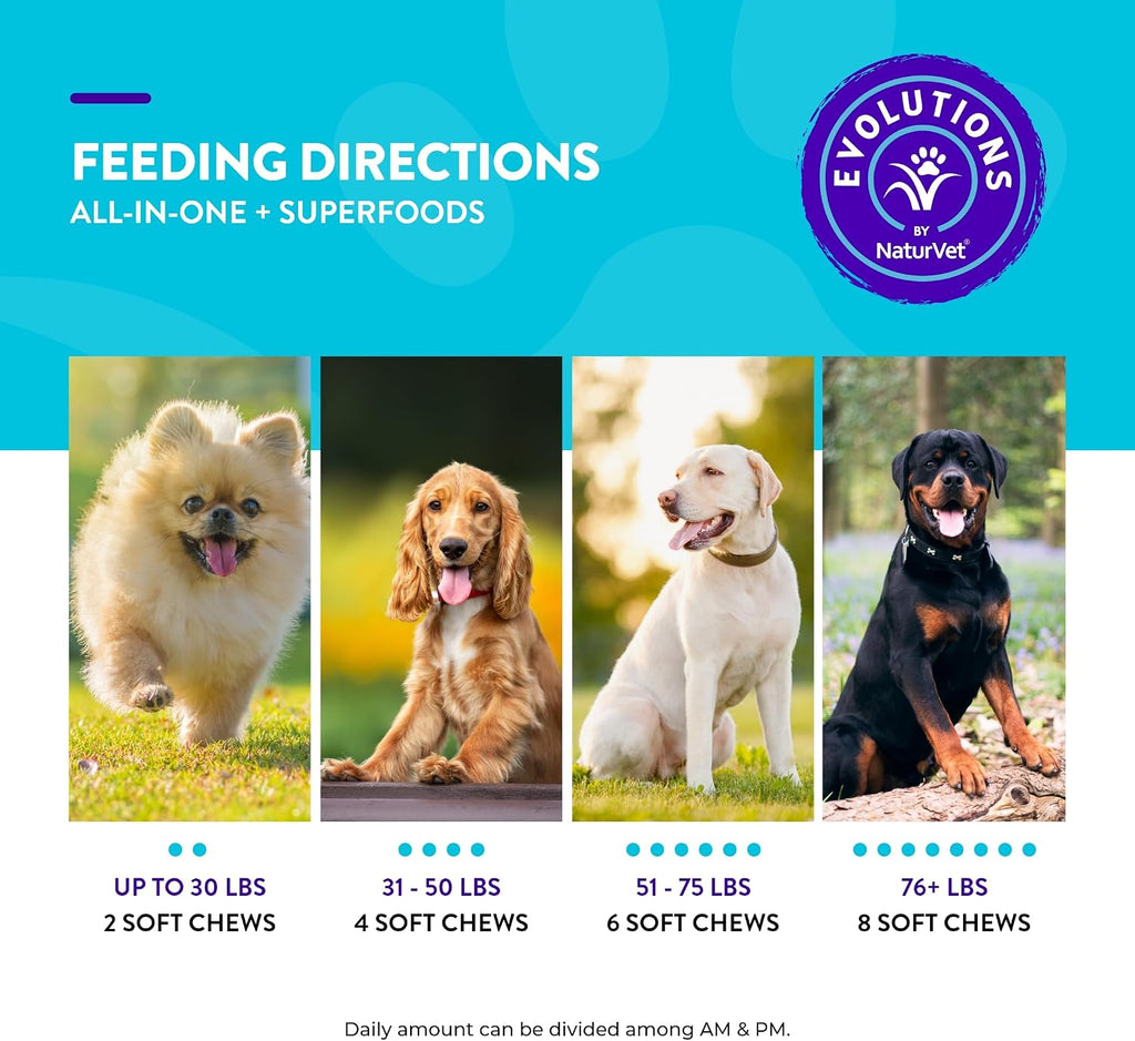 NaturVet Evolutions Todo-en-Uno + Superalimentos 180 comprimidos masticables para perros