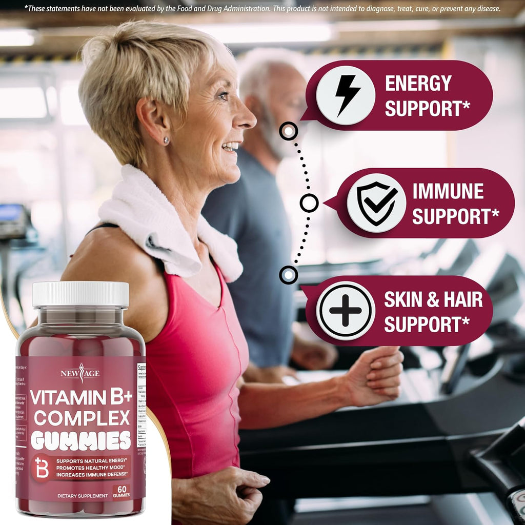NEW AGE Complejo B Gominolas con Vitaminas B3, B6, B12, Biotina, Ácido Fólico y Vitamina C - 120 Gominolas (2 Paquetes)