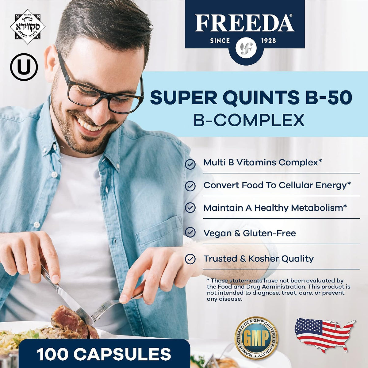 FREEDA Complejo B-50 Super Quints – 100 – B6, B12, biotina: sistema nervioso – Image 2