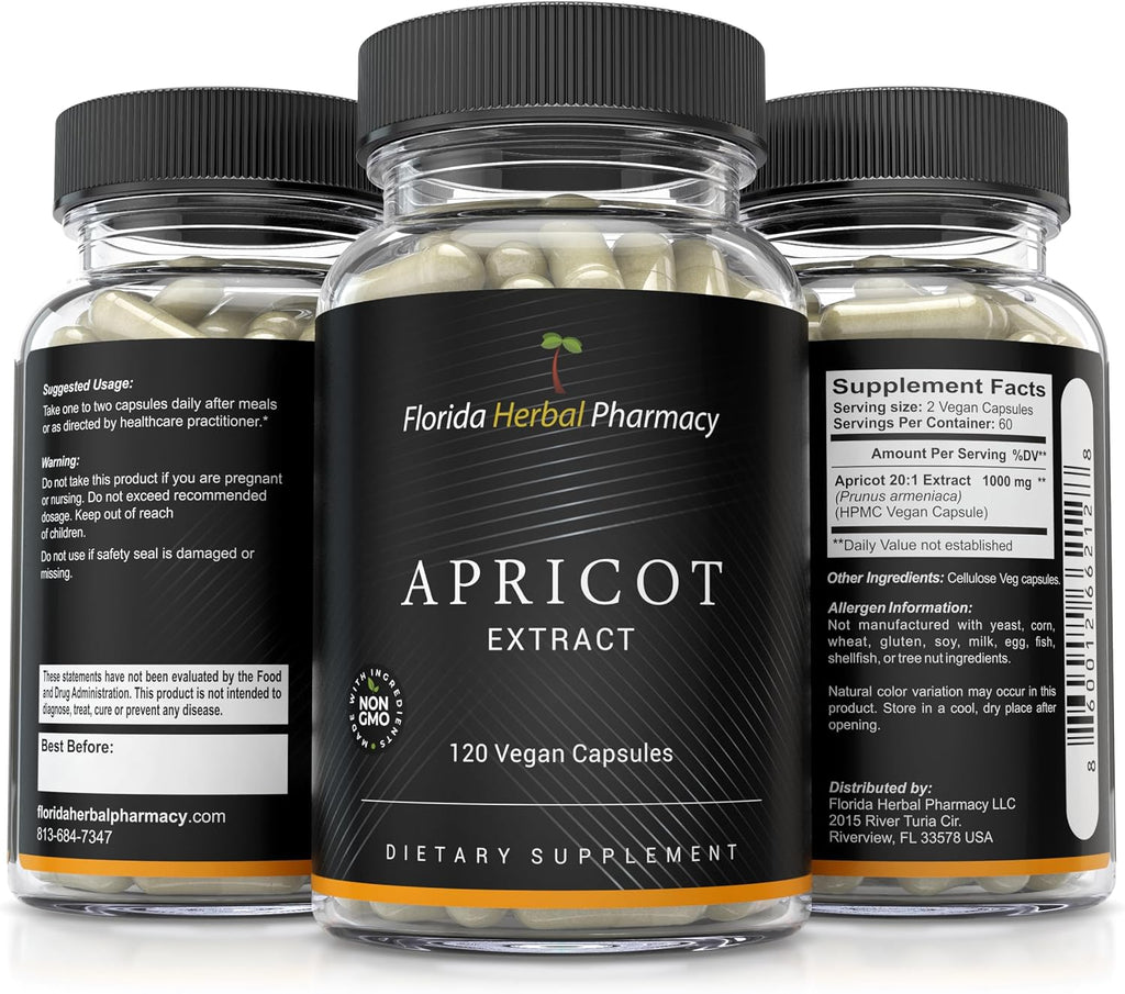 Florida Herbal Pharmacy Cápsulas de Extracto de Albaricoque 20:1 (120 Cápsulas, 500 mg por Cápsula)