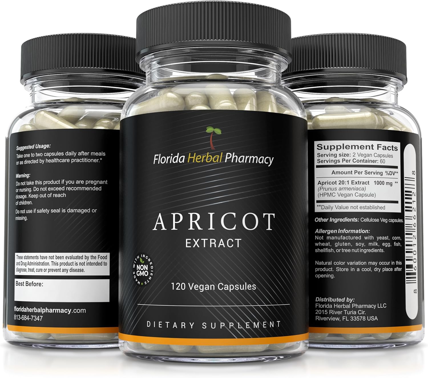 Florida Herbal Pharmacy Cápsulas de Extracto de Albaricoque 20:1 (120 Cápsulas, 500 mg por Cápsula)