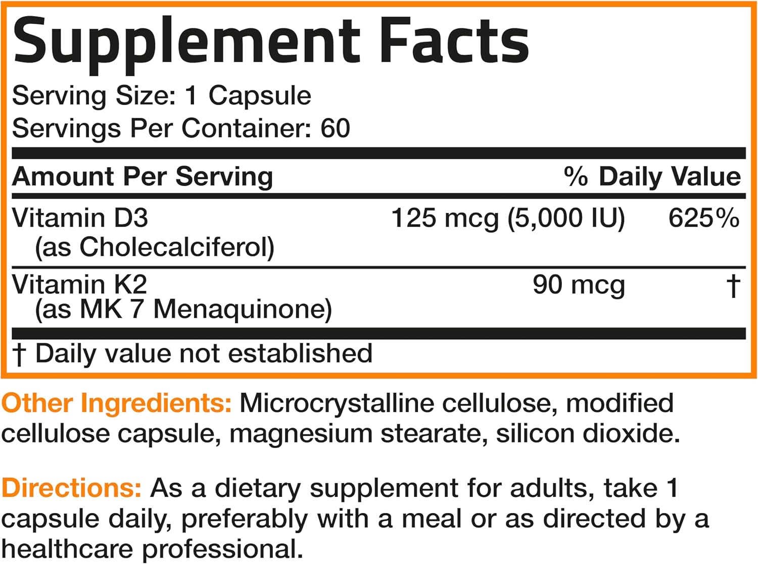 Bronson Complejo de Vitamina D3 (5000 UI) y K2 MK-7 (90 mcg) – 60 Cápsulas