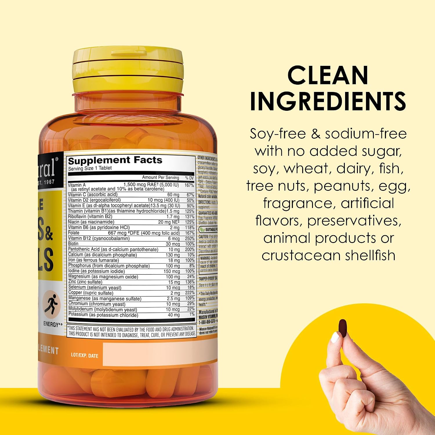 MASON NATURAL Multivitamínico Diario con Minerales - 24 Nutrientes Esenciales - 60 Comprimidos