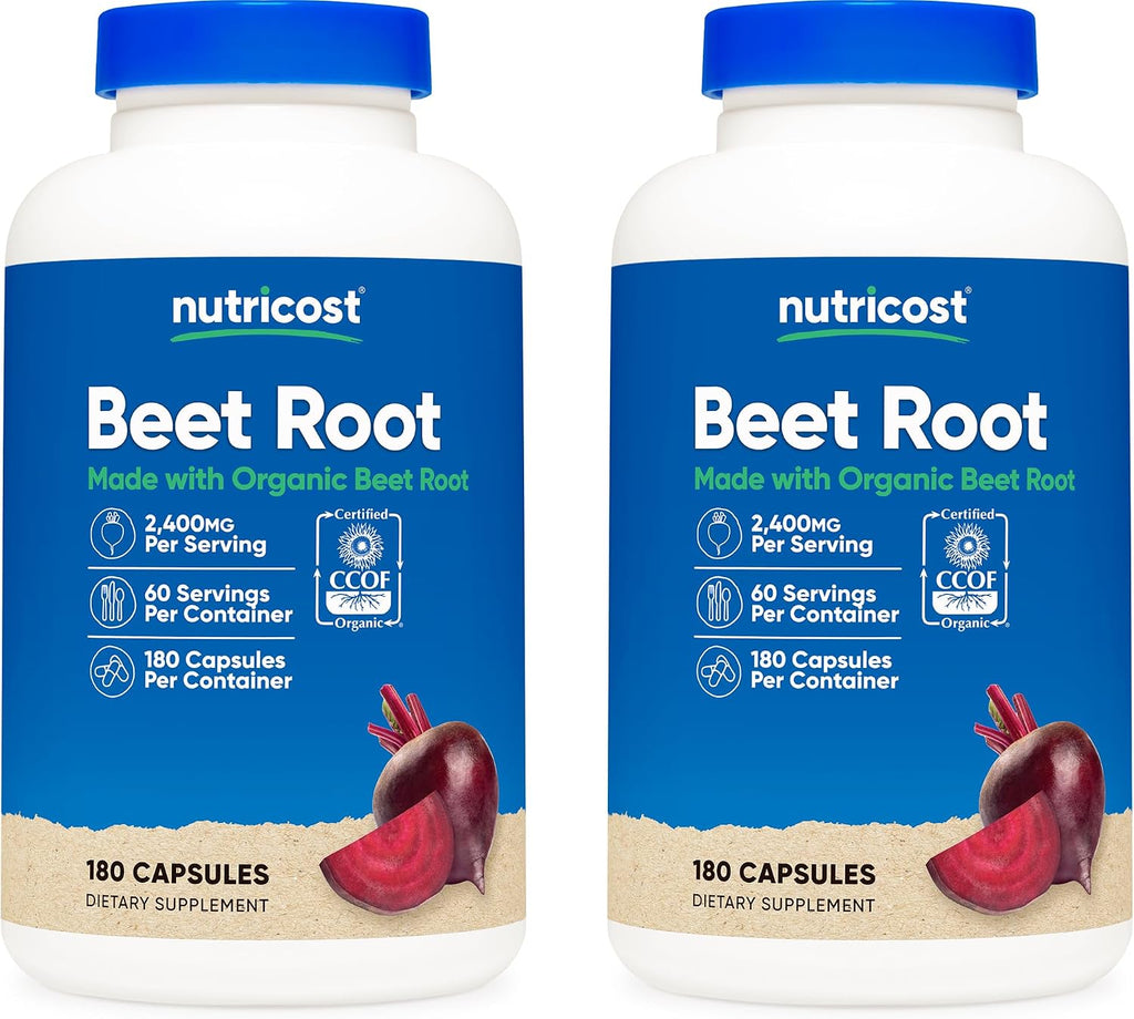 Nutricost Raíz de Remolacha Orgánica 2400mg, 180 Cápsulas - Certificado CCOF