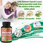 Cona Nature Organic Shatavari Powder Capsules 2250 mg con Ashwagandha y Brahmi | Apoyo a la salud femenina, 120 cápsulas veganas