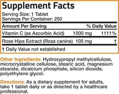 Bronson Vitamina C 1000 mg con Escaramujo - Liberación Sostenida, 250 Comprimidos – Image 6