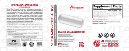 Metabolic Nutrition Vitamina D3 + K2, 7000 UI, 90 Cápsulas Vegetales – Image 3