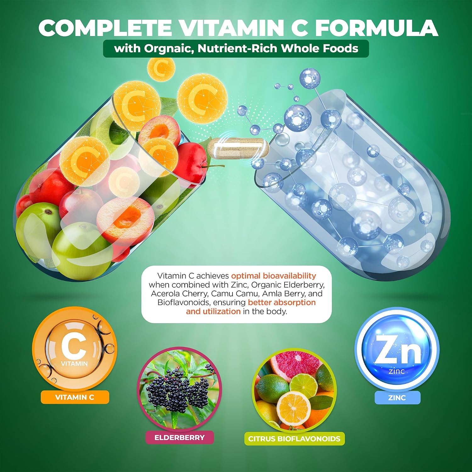 MoxyVites Vitamina C Liposomal con Zinc y Bayas Orgánicas (180 Cápsulas)