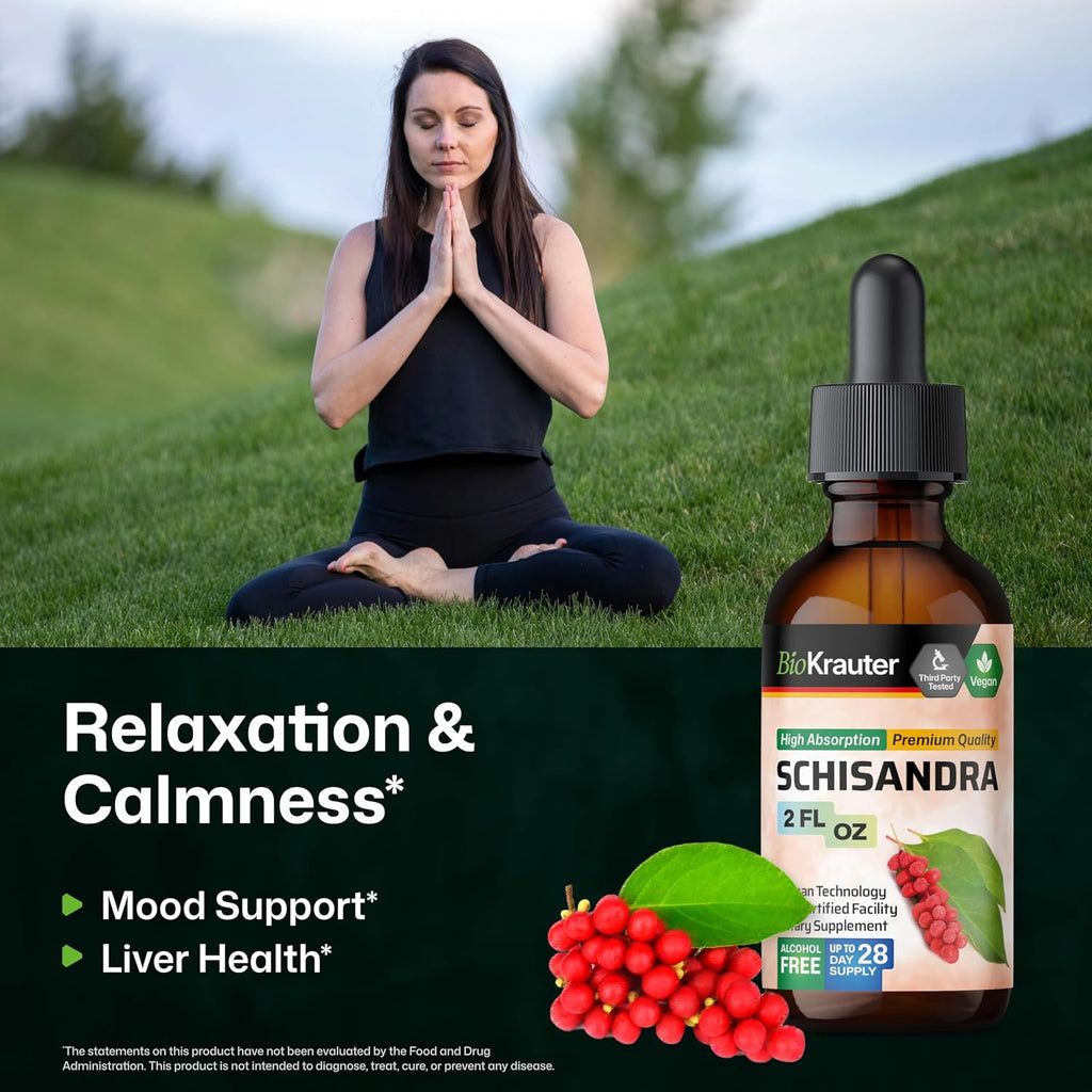 BIO KRAUTER Schisandra para la calma y la relajación - Complemento alimenticio vegano - Extracto líquido de baya de Schisandra 60 ml - 650 mg por ración, 28 días