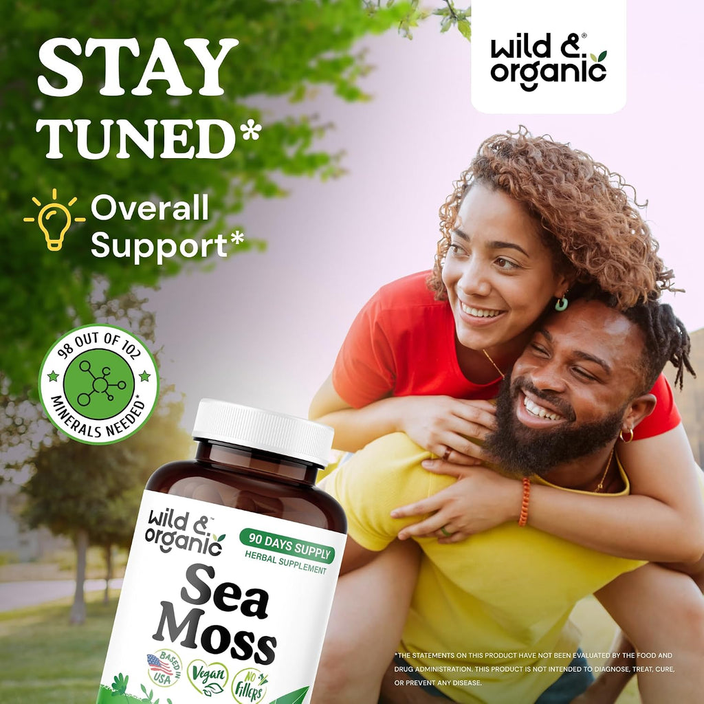 Wild & Organic Sea Moss Capsules - Complejo de Musgo Marino Irlandés con Bladderwrack - 180 Cápsulas Veganas