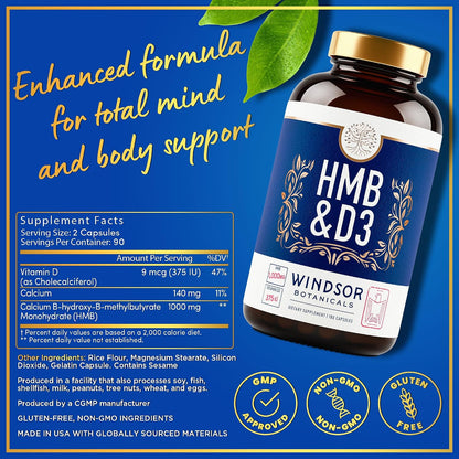 HMB y Vitamina D3 - Suplemento de HMB 1000 mg con Calcio y Vitamina D3 - 180 Cápsulas (90 Días) – Image 3