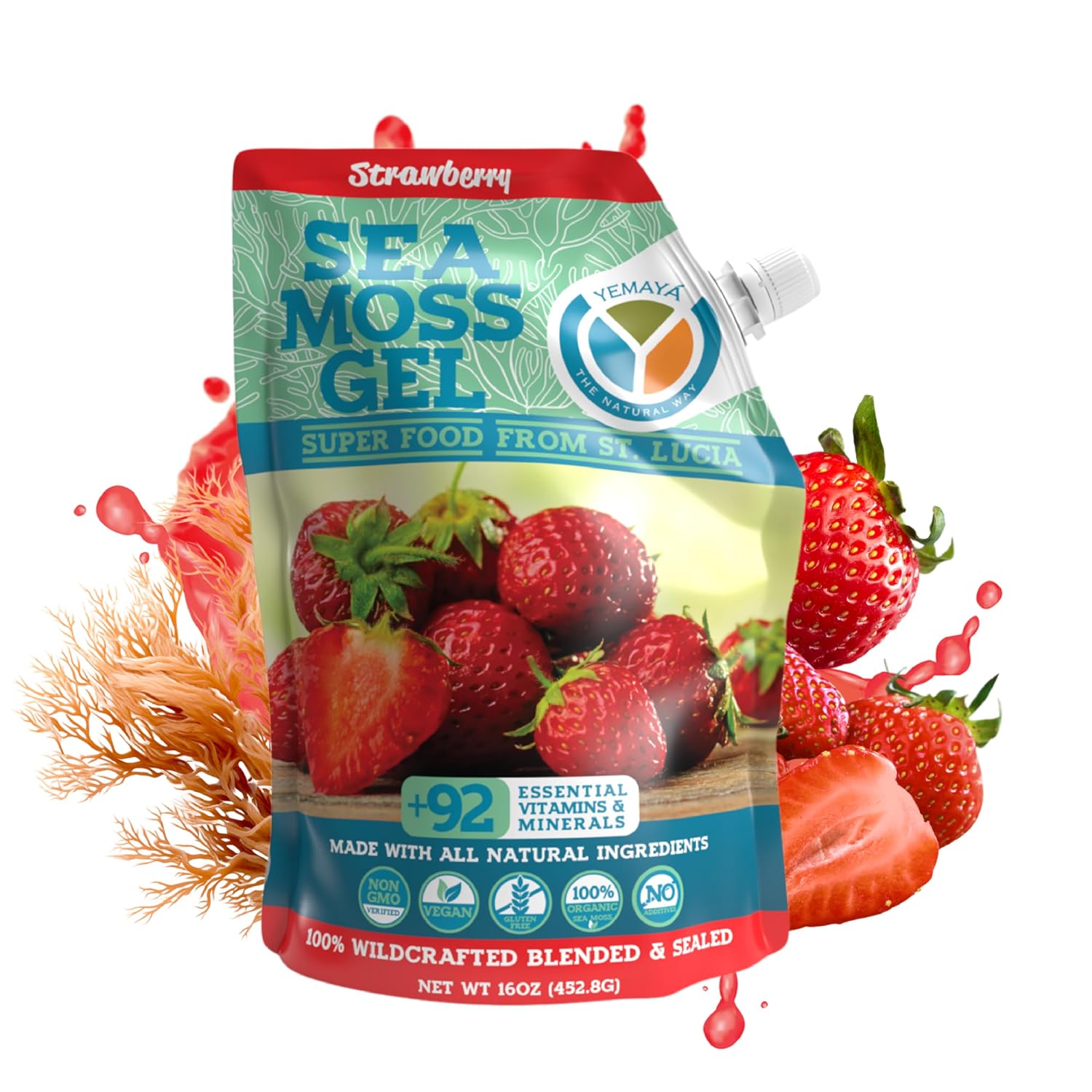 Yemayá Organic Sea Moss Gel Mango | Wildcrafted Seamoss Gel Enhanced with Real Fruit, Energy, Digestion, Hair, Skin & Nails | Mango Flavor, 16 oz
