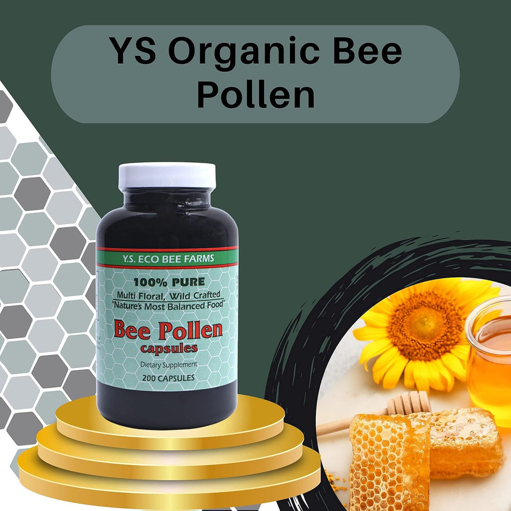 Y.S. Eco Bee Farms Polen de Abeja 100% Puro Orgánico Silvestre - 200 Cápsulas