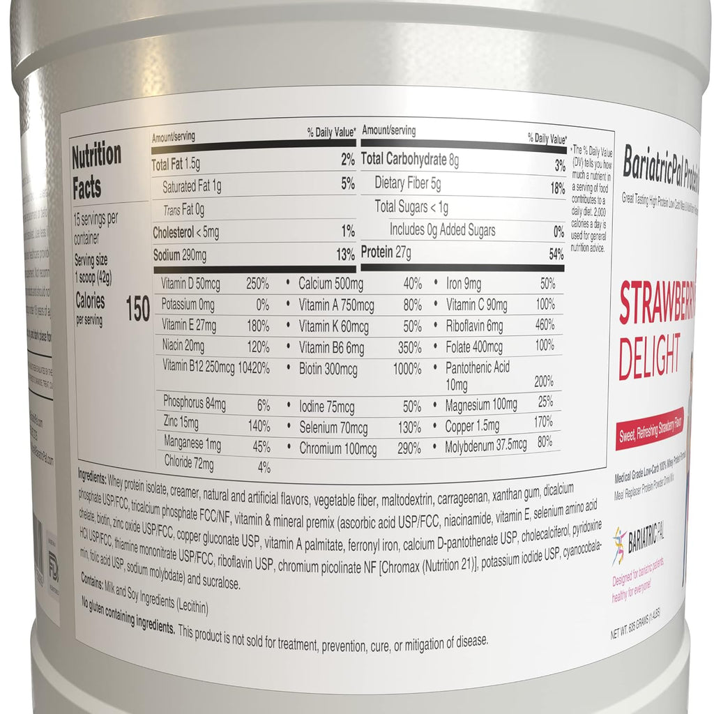 Protein ONE Complete Meal Replacement con Multivitaminas, Calcio y Hierro - BariatricPal - Fresa (15 raciones)