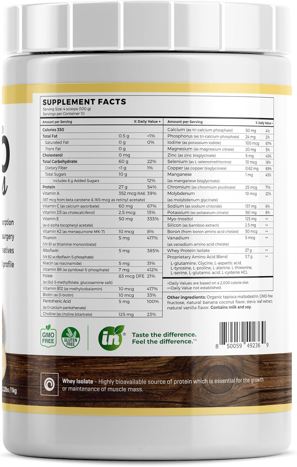 Absorb Plus Isolate Protein – Complemento Alimenticio con Proteína de Suero, Sabor Plátano y Coco (1 kg)