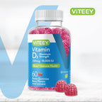 Viteey Vitamin D3 Gominolas para Adultos y Adolescentes - 10.000 IU, 250mcg - Máxima Potencia - Salud Ósea, Muscular e Inmune - Vegetariano, Sin Gelatina - 60 Gominolas
