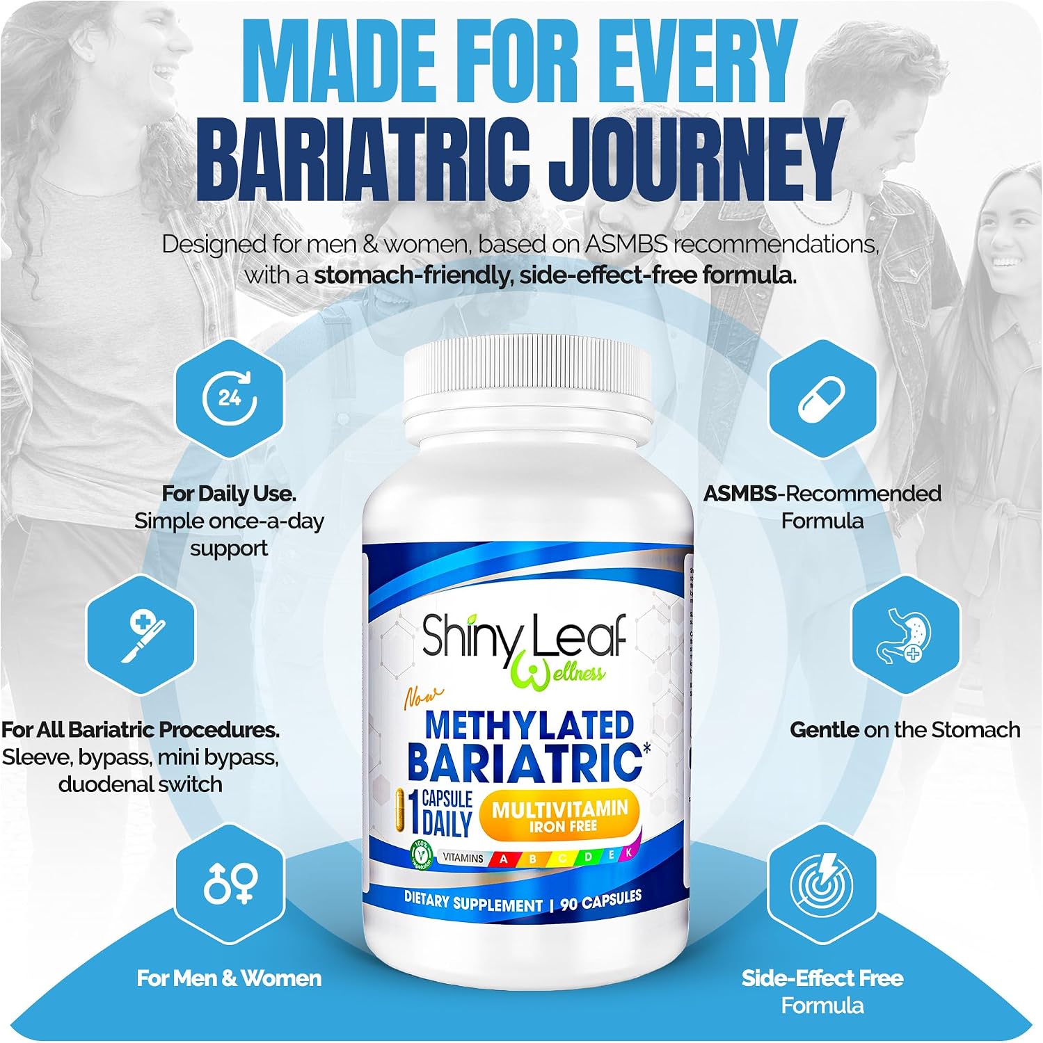 Shiny Leaf Multivitamínico Bariátrico Metilado Sin Hierro - 180 Cápsulas