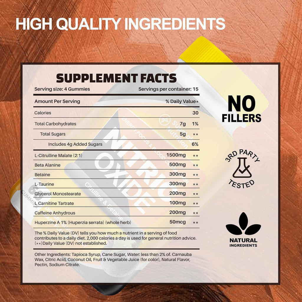 Nitric Oxide Supplements for Men-Citrulline Malate, Mg Beta Alanine, Betaine - 180 Capsules