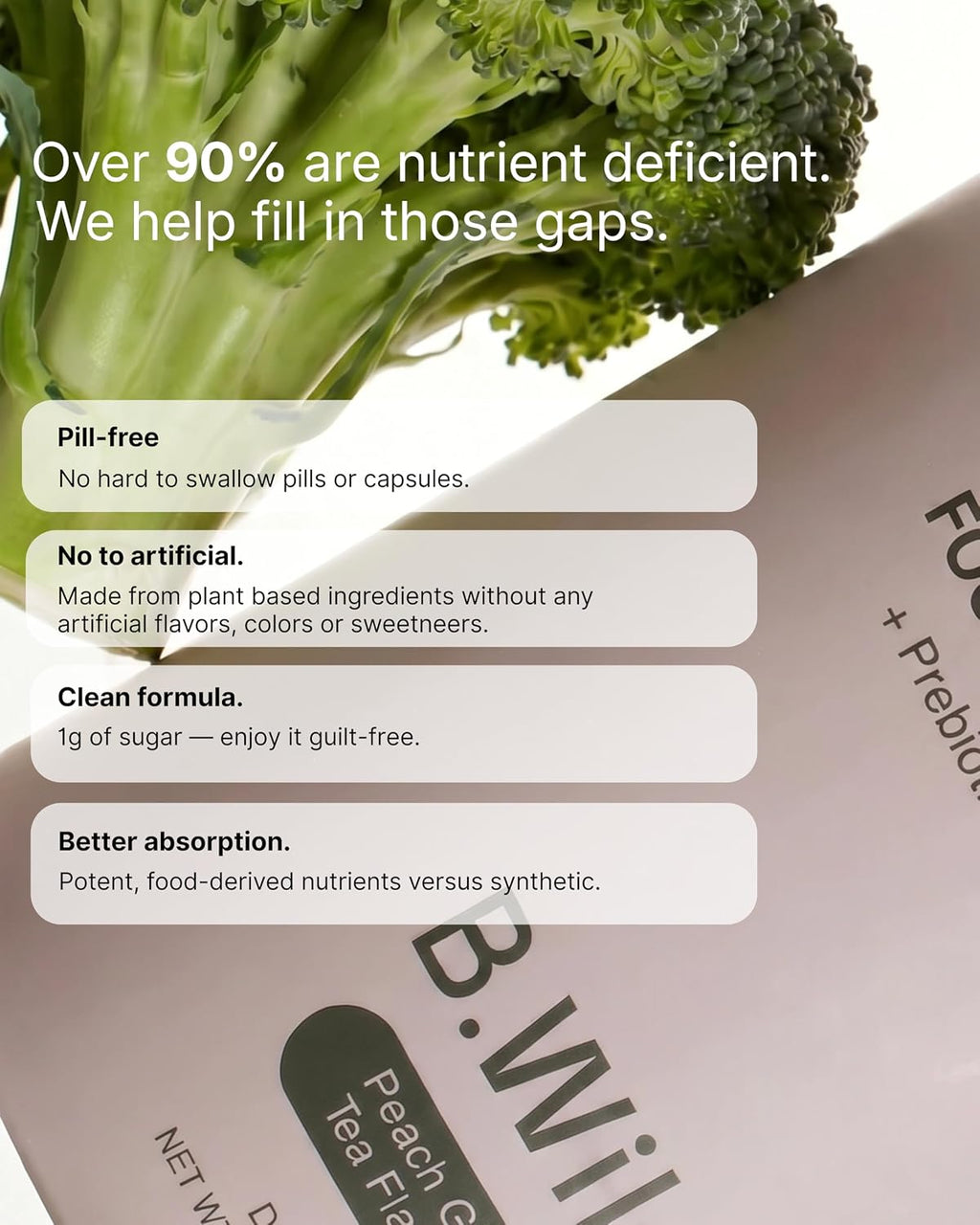 B.WILD Plant-Based Multivitamin Superfood Drink Mix – Refreshing Peach Green Tea – 30 Servings – Vegan, Gluten-Free
