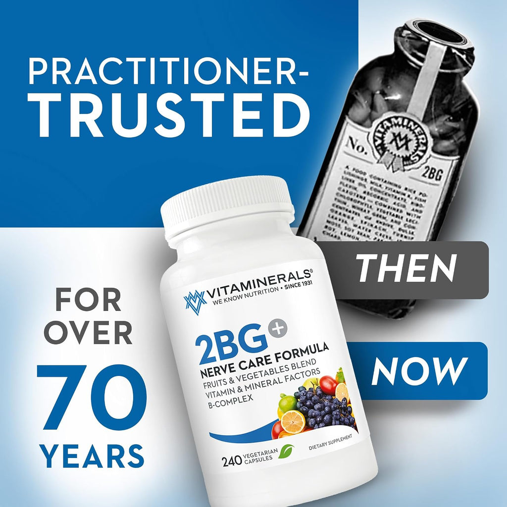 Vitaminerals 2BG+ B Complex Immune Support High Potency B Complex con Mezcla de Frutas y Verduras - 120 Cápsulas Vegetales