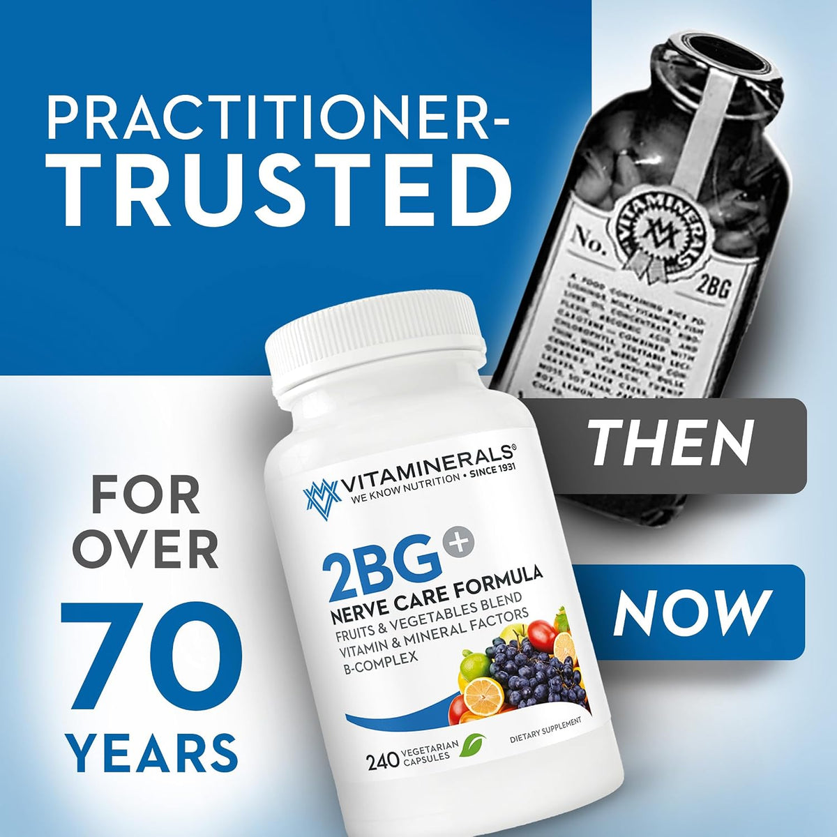 Vitaminerals 2BG+ B Complex Immune Support High Potency B Complex con Mezcla de Frutas y Verduras - 120 Cápsulas Vegetales – Image 3