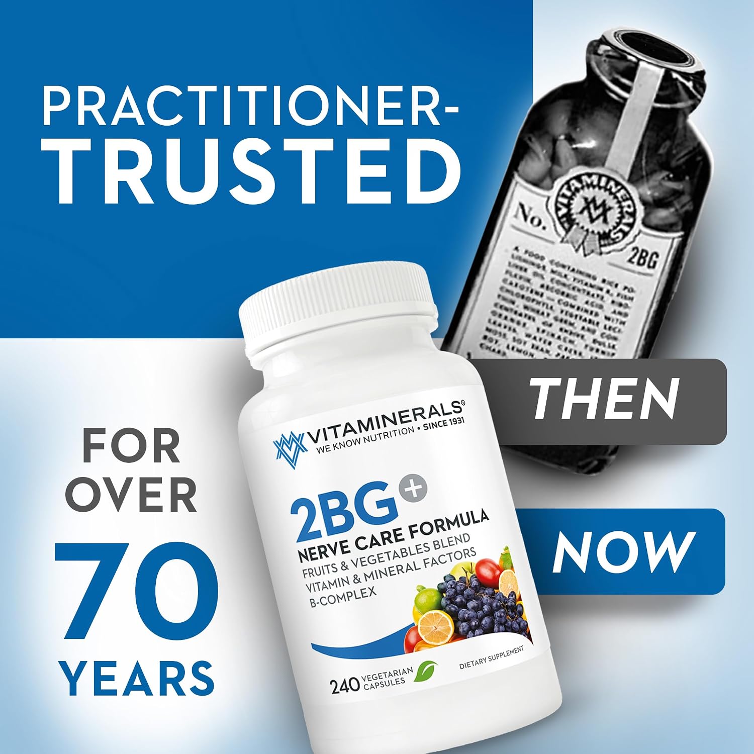 Vitaminerals 2BG+ B Complex Immune Support High Potency B Complex con Mezcla de Frutas y Verduras - 120 Cápsulas Vegetales