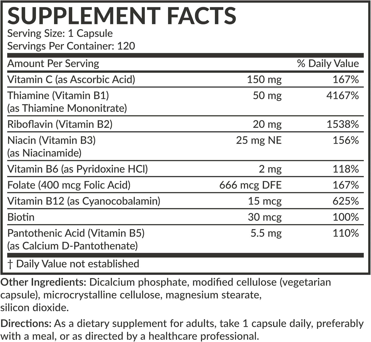 Futurebiotics Complejo B con Vitamina C - Apoya la Producción de Energía, Sistema Nervioso y Sistema Inmunológico - Non-GMO, 120 Cápsulas Vegetales