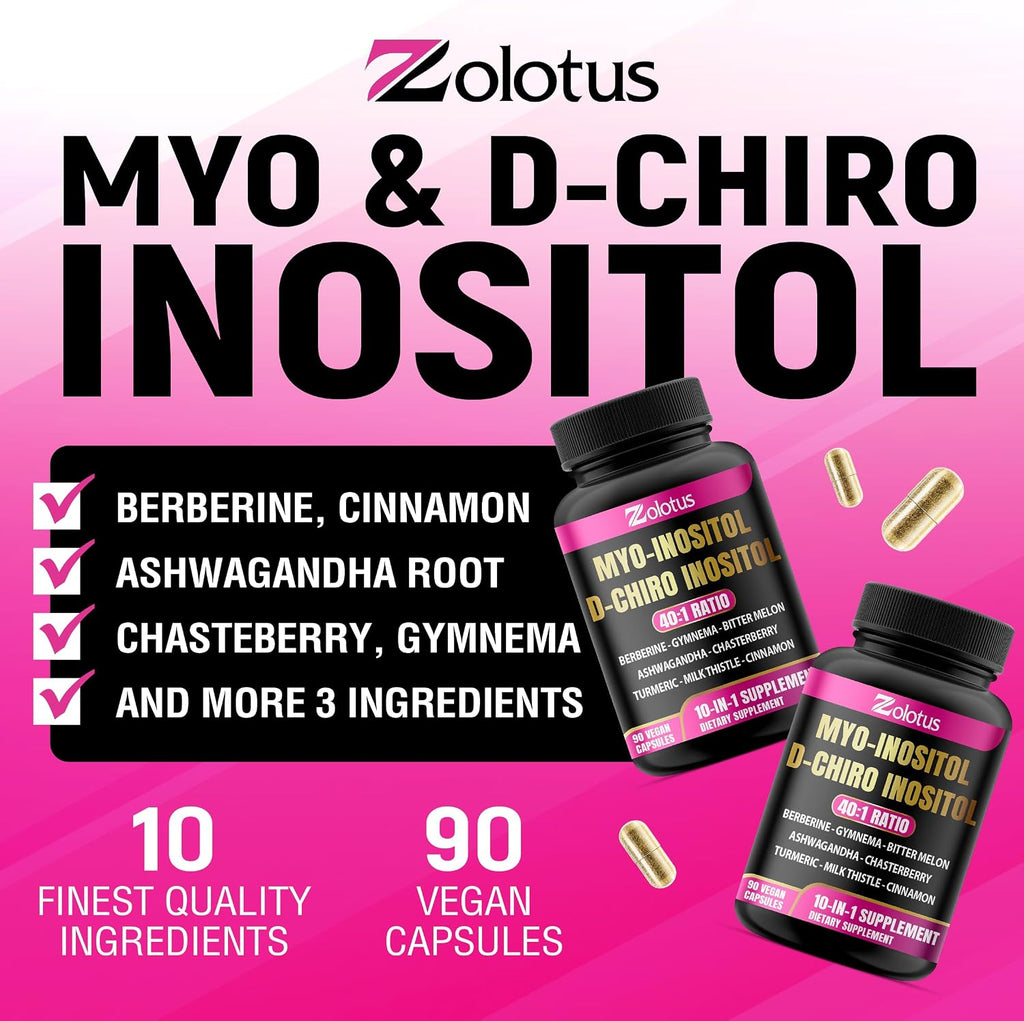 Zolotus Myo-Inositol & D-Chiro Inositol - Suplemento con Hierbas, 90 Cápsulas