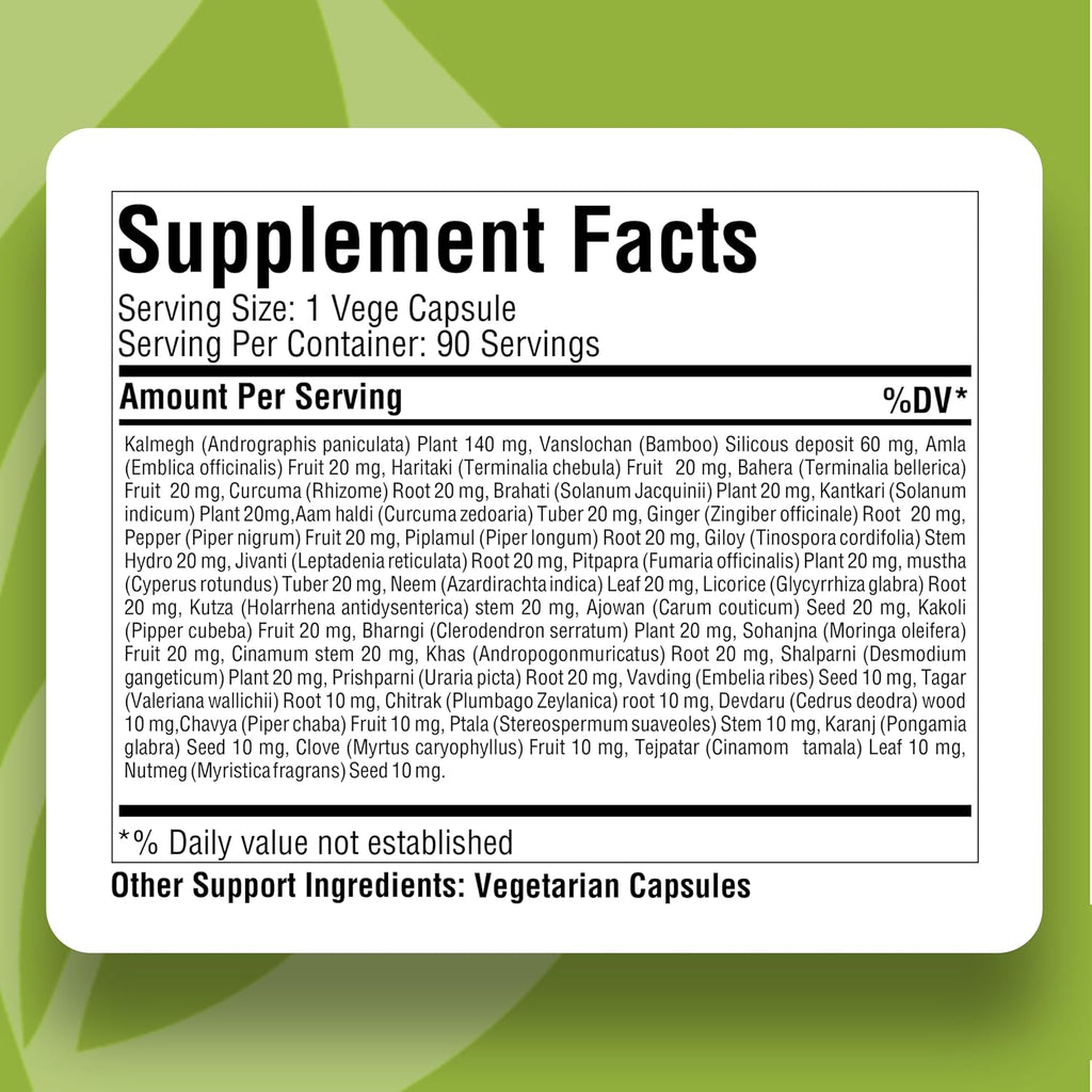 Mahasudarshan - Fórmula Ayurvédica Tradicional con 37 Extractos Herbales | 90 Cápsulas Vegetales, 800mg