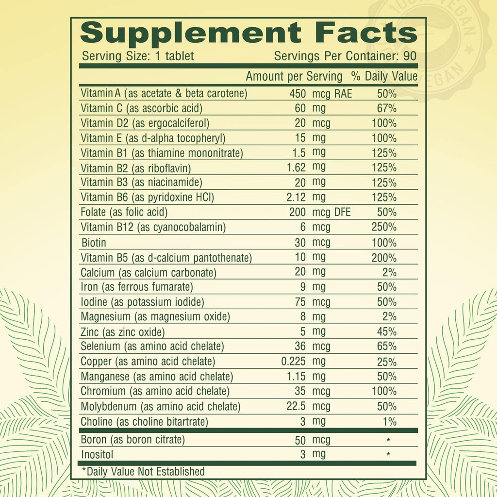 DEVA Mini Comprimidos Multivitamínico Vegano para Hombres y Mujeres (2 Paquetes, 90 Comprimidos cada uno) con Hierro, Vitamina C, E, Complejo B y Zinc