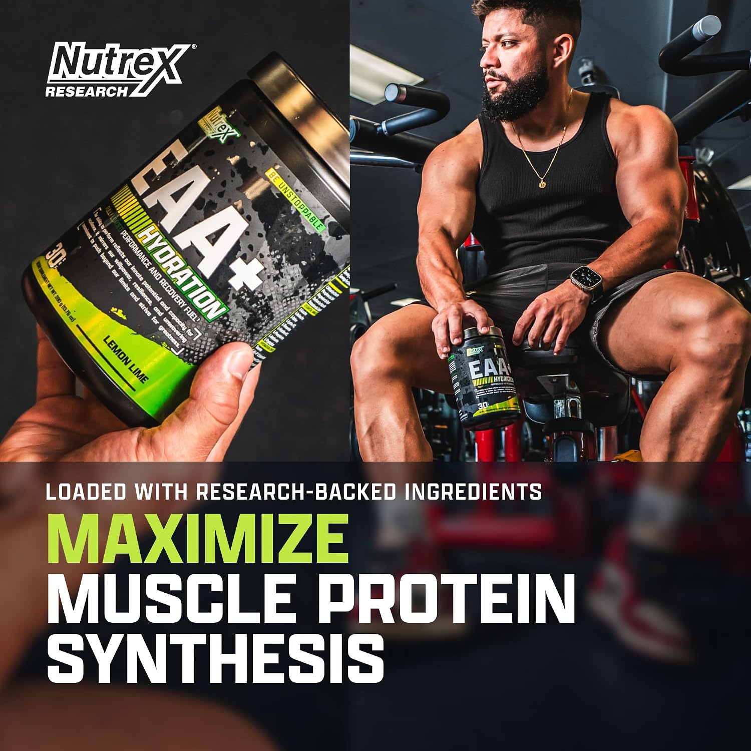 Nutrex Research EAA Hydration - Polvo de EAAs y BCAAs con Electrolitos - 30 Servicios (Lima Limón)