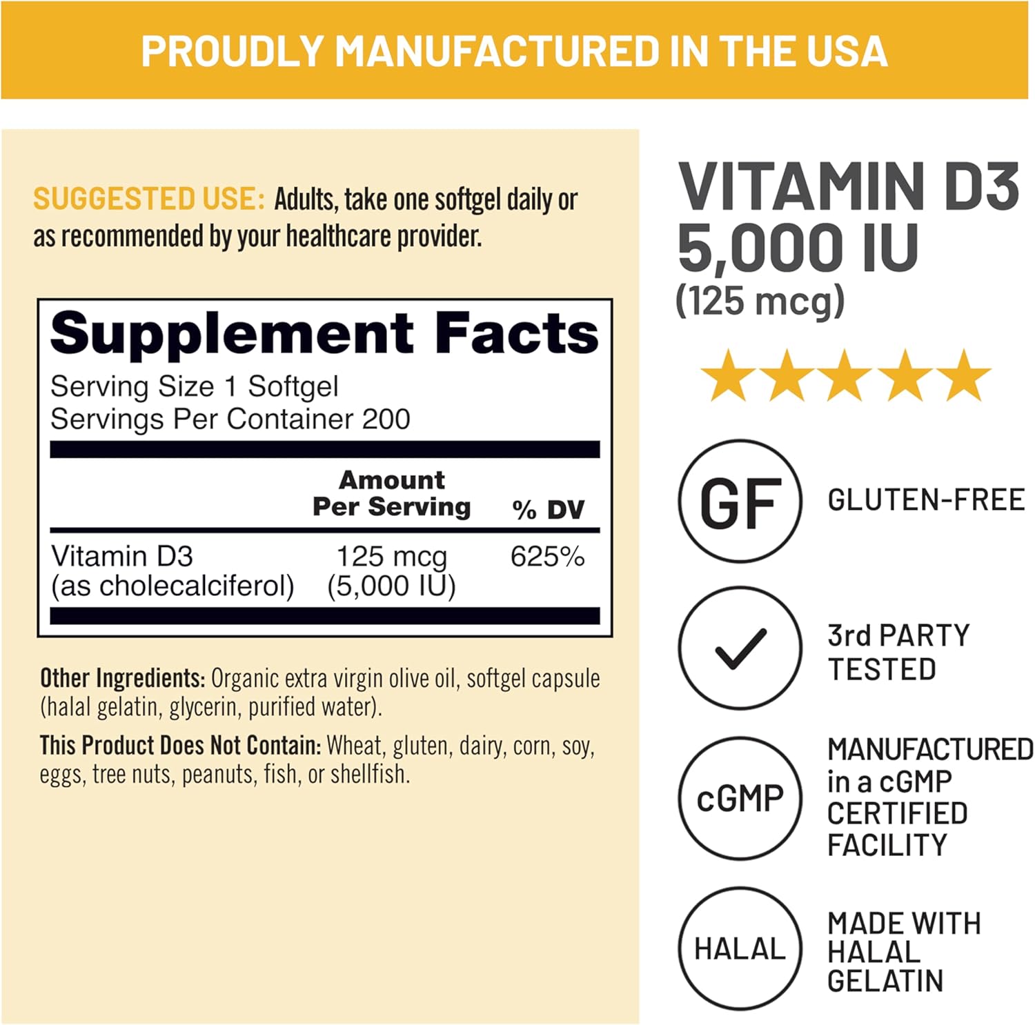 NatureWise Vitamin D3 5000 IU (125 mcg) – 200 Softgels with Organic Extra Virgin Olive Oil
