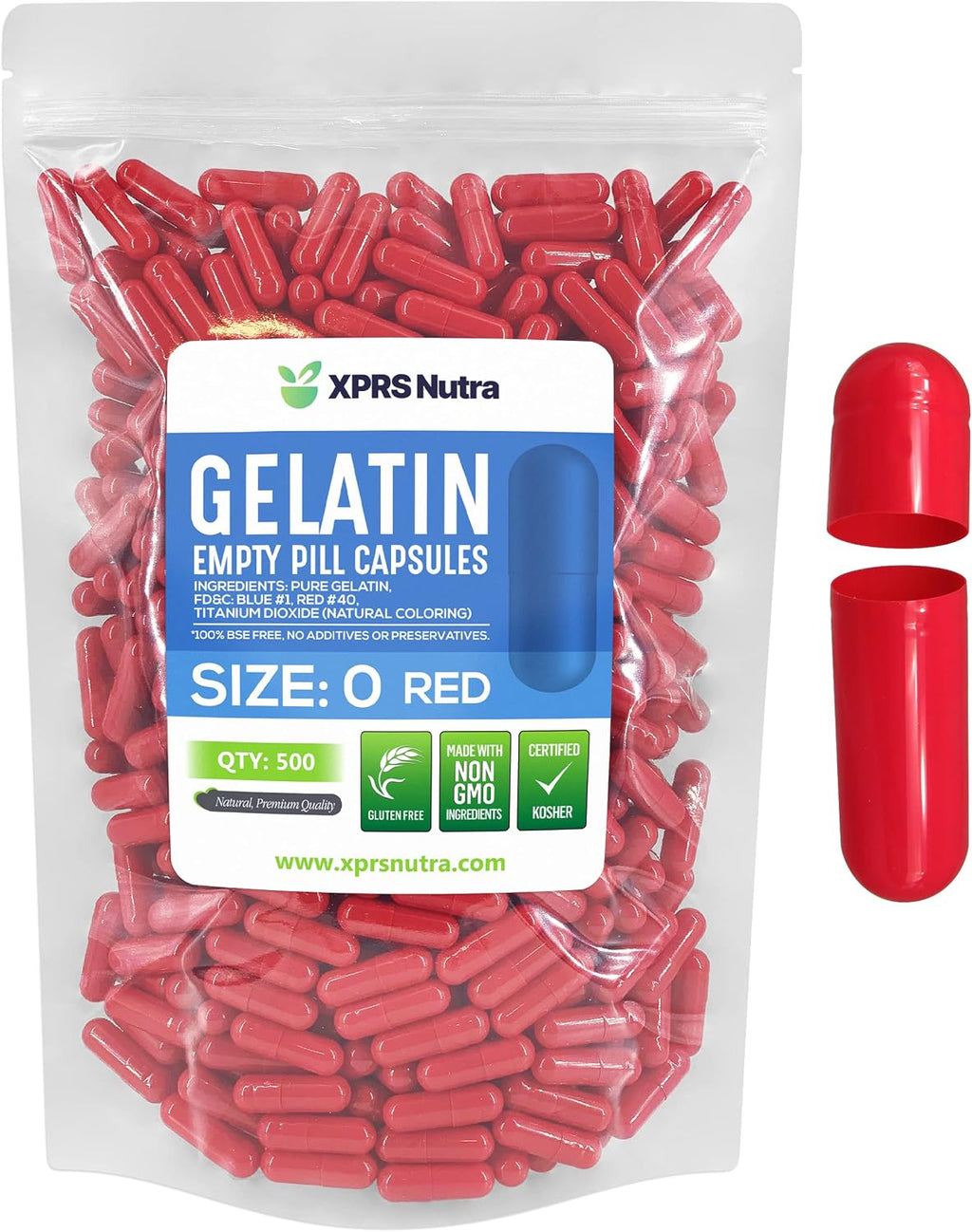 XPRS Nutra Cápsulas Vacías de Gelatina Tamaño 0 - 500 Unidades - Rojas