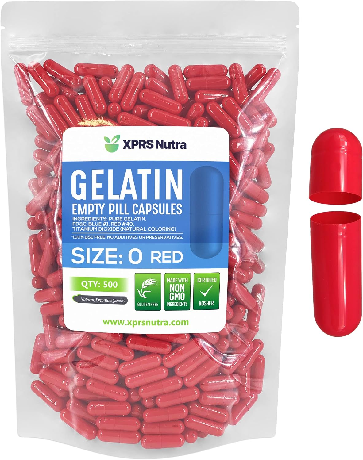 XPRS Nutra Cápsulas Vacías de Gelatina Tamaño 0 - 500 Unidades - Rojas