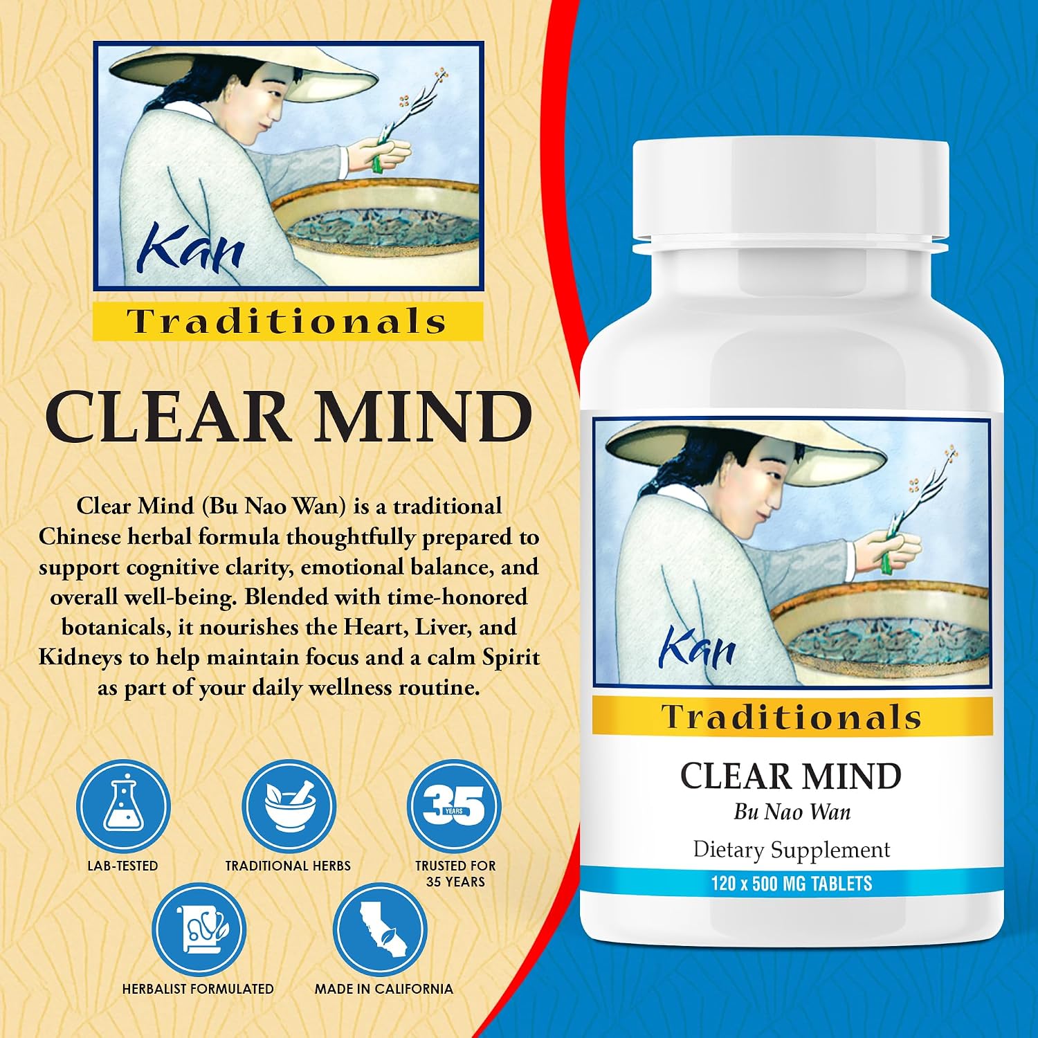 Clear Mind Formula – Mezcla herbaria tradicional china para claridad cognitiva, 120 comprimidos