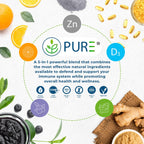 PURE 5 en 1 Fórmula Inmunitaria - 120 Cápsulas - Saúco Negro, Vitamina C, Vitamina D3, Zinc y Jengibre