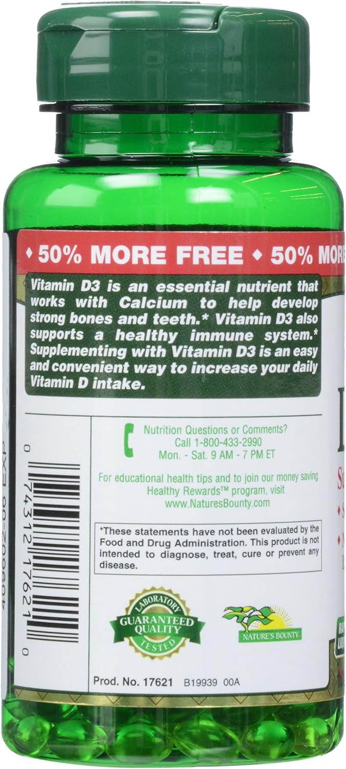Nature's Bounty Vitamina D3 2000 UI, 150 Cápsulas Blandas