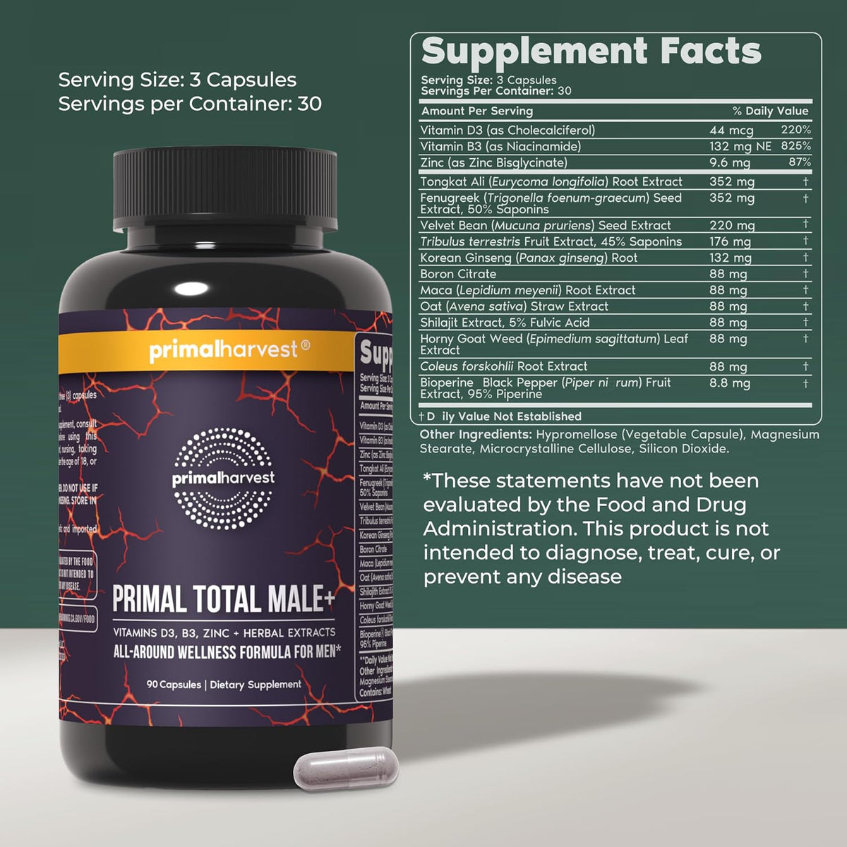 Primal Harvest Total Male+ Multivitamínico – Vitamina B3 : contribuye al metabolismo energético y a la función – Image 2