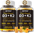 Vitamin D3 K2 Bear Gummies - Vitamina D3 5000 UI, K2 200 mcg + Calcio 600 mg para Adultos, Vegano, 60 Gominolas