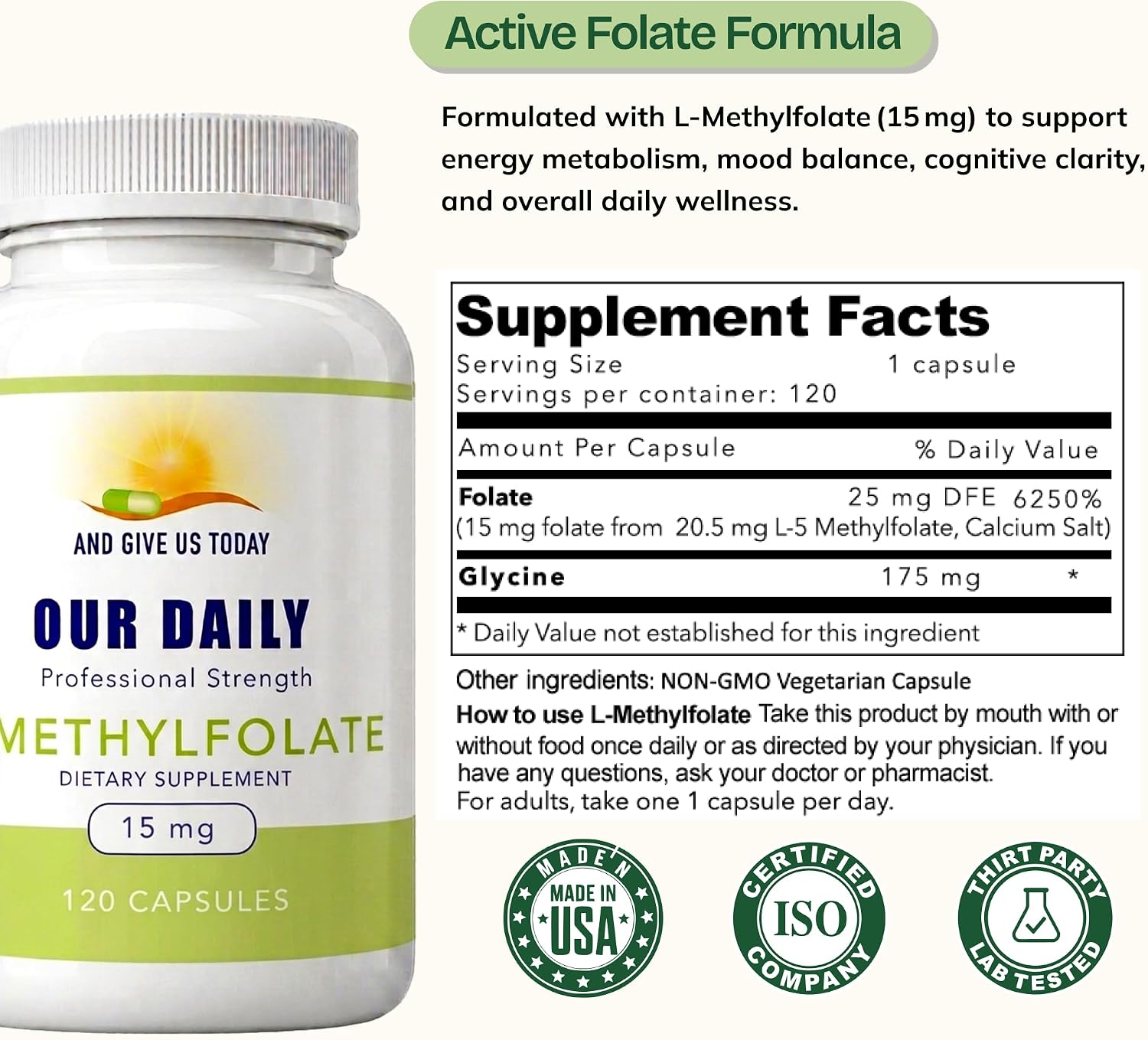 Our Daily Vites L-Metilfolato 15mg - 120 Cápsulas